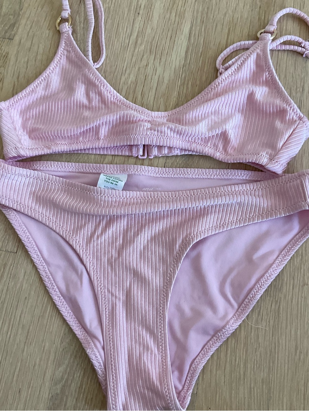 aerie Pink Ribbed Bikini Set